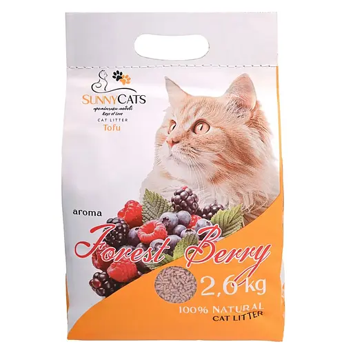 Наповнювач для котячих туалетів SunnyCats Forest Berry преміум тофу з ароматом лісових ягід 2.6 кг