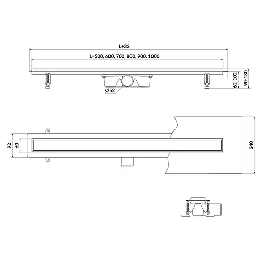 Трап для душа Cersanit Tako линейный 60 с двухсторонней решеткой нержавеющая сталь S907-008 - фото 2