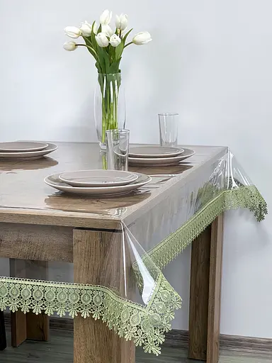 Силиконовая скатерть с оливковым кружевом Арфа 7 см 360х170 см - фото 7