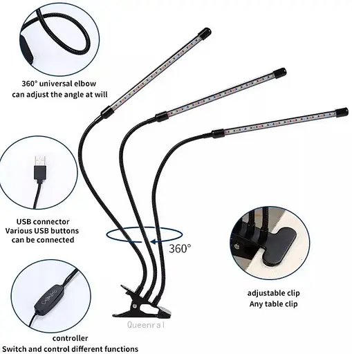 Ультрафиолетовая светодиодная фитолампа GrowLight для растений (3 лампы) с таймером - фото 4