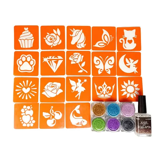 Набор для био-тату "Для девочек #4 - глиттер" Fresh Tattoo set-girls-4-glitter 18 трафаретов - фото 2