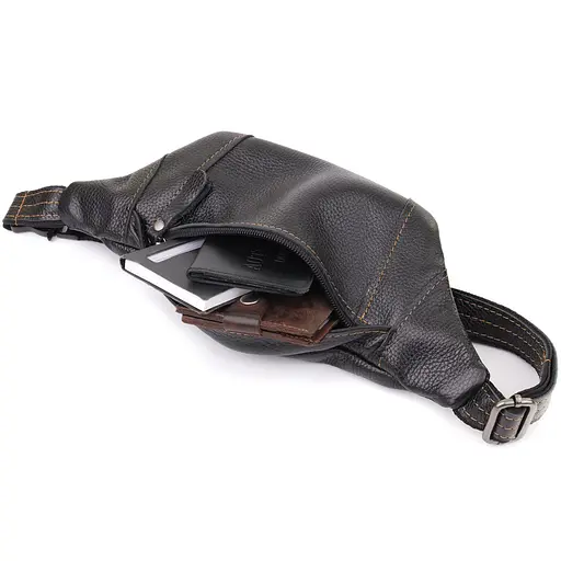 Приваблива сумка-бананка для чоловіків із натуральної зернистої шкіри SHVIGEL 34х12х4 см sum0027424 - фото 7