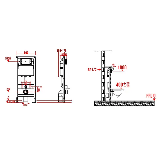 Інсталяція для унітазу Koer KT-0408 500x165x1125mm (без панелі змиву) KR6119 - фото 12