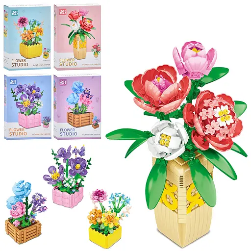 Конструктор Квіти в горщику, 9109A-9113A-9112A-9115A, від 548 деталей, (В асортименті) - фото 5