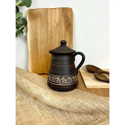 Заварочный чайник 1.3 литра керамический (глиняный) резной с ручкой   - фото 4