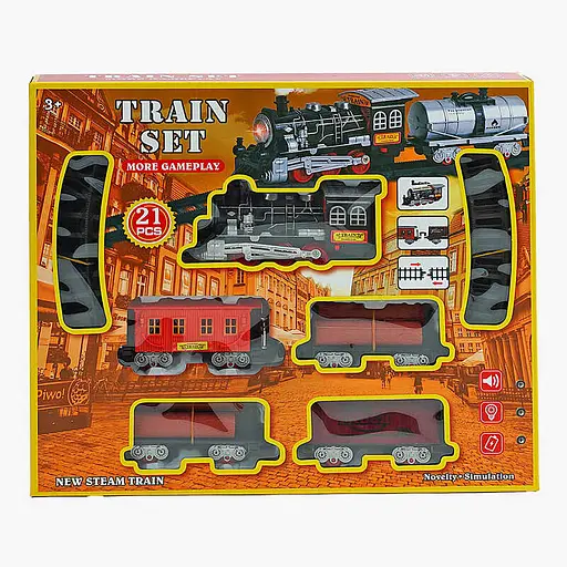 Железная дорога, 21 деталь, звук, свет, на батарейках, 4 вагона, 230-7