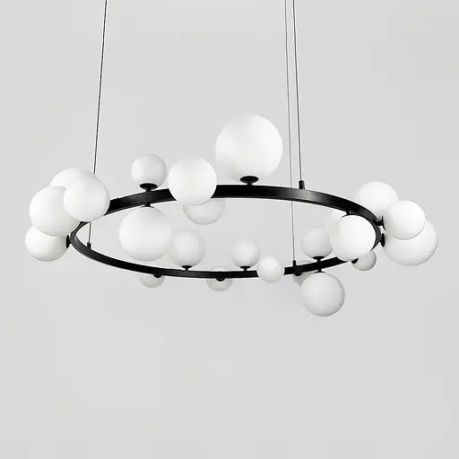 Кольцевая люстра с 24 белыми плафонами в черном корпусе Ø 120 см | Line F | Ст. AT32/24R BK+WT - фото 2