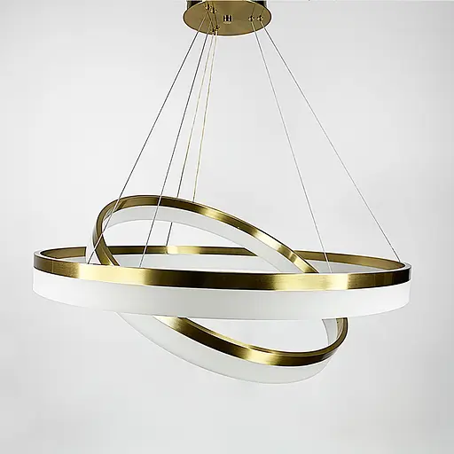 Современная подвесная LED-люстра на 2 кольца в латунном каркасе Арт. M 2702-800+600 AB Line F - фото 1