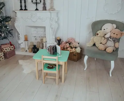 Дитячий письмовий столик та стільчик (з ящиком) для малювання та навчання (Зелений) Левеня - фото 6