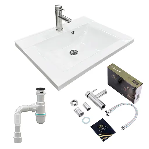 Раковина накладна Adamant QUANTO 60, прямокутна з сифоном Click-Clack + змішувач (4824296208001) - фото 2