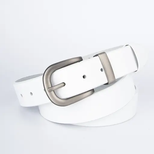 Ремінь жіночий шкіряний HC-3092 silver (130 см) білий зі сріблястою пряжкою - фото 1