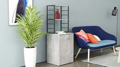 Стіл-тумба трансформер Смарт 4/2 з етажеркою Ferrum-decor 1430x1450x600 Чорний метал ДСП Бетон 16 мм (FRD-105135) - фото 7