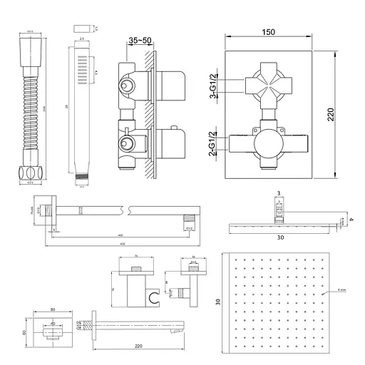 Душевая система Kohlman Excelent 30 chrome с термостатом + BOX скрытого монтажа KPL-QW433HQ30, Хром - фото 2