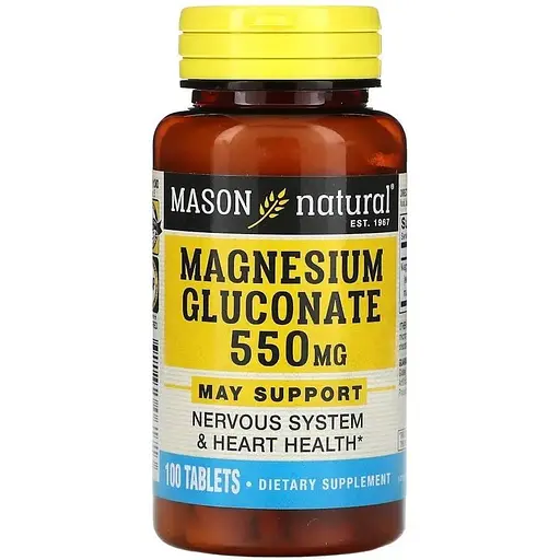 Глюконат магнію Mason Natural Magnesium Gluconate 550 mg, 100 таблеток для підтримки нервової системи