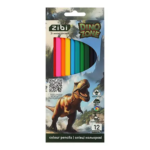 Олівці кольорові KIDS LINE Dino, 12 кольорів, трикутний корпус