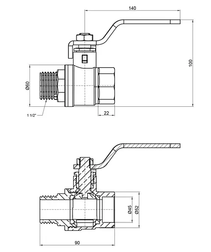 Кран кульовий Thermo Alliance Base 1 1/2" ВЗ прямий, PN30, важіль SD605W40 - фото 8