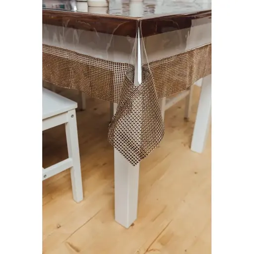 Скатерть силиконовая с коричневой стразовой лентой 360х200 см