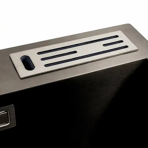 Кухонная мойка 75x46 PVD черная с подставкой для ножей Platinum Handmade HSB (квадратный сифон 3,0/1), Черный - фото 6