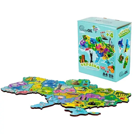 Деревянный магнитный пазл PuzzleOK А4 Карта Украины 25 элементов PuzA4-22926