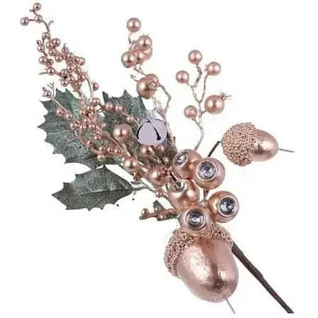 Декоративная ветка из ягод и желудей Золотистый 40 см - фото 1