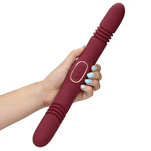 Вібратор Loveline Double-Sided Thrusting 33 см бордовий - фото 5