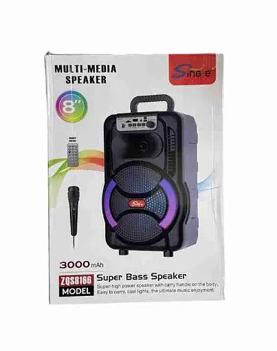 Портативна колонка Sing-e ZQS-8166  з  мікрофонам та пультом Акустична система RGB підсвічування Чорний  200 Вт - фото 8