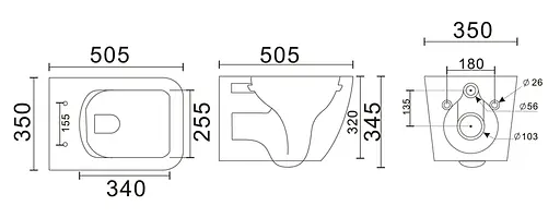 Унитаз подвесной Mixxus Premium Quadro-0305-R gray 510x350x345 мм Rimless MP6656, Графит - фото 9