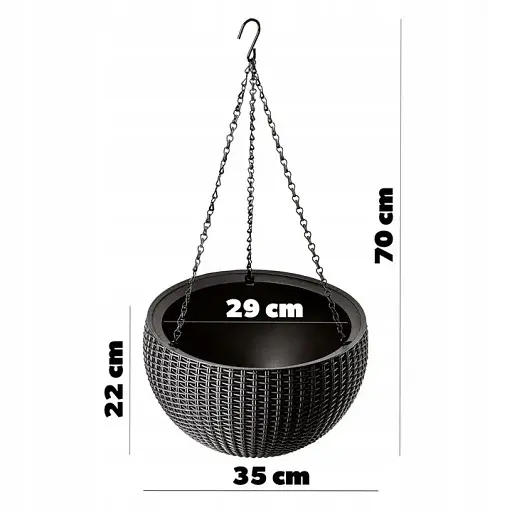 Уцінка. Горщик для рослин Keter Rattan hanging sphere з ланцюжком коричневий (7290106924567) - фото 2