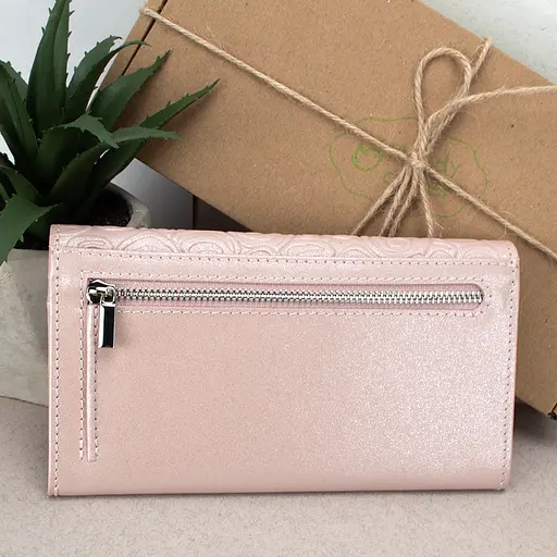 Гаманець жіночий шкіряний Leona рожеві квіти - фото 3