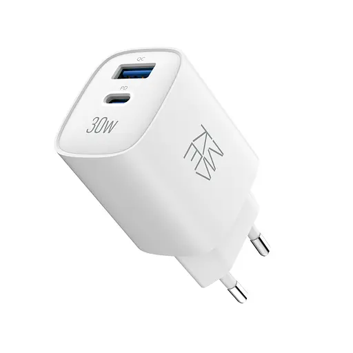 Зарядное устройство сетевое MAKE 30W GaN3 Type-C PD3.0 + USB QC3.0 White - фото 2