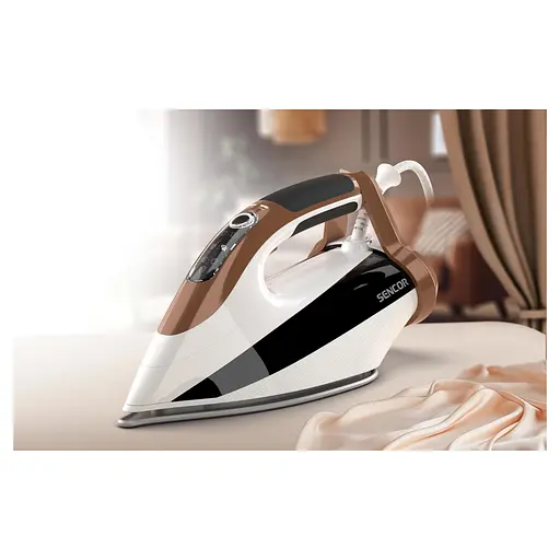 Sencor Утюг, 2800Вт, 330мл, паровой удар -195гр, постоянный пар - 55гр, pro и auto режимы, керам. подошва, бело-коричневый - фото 7