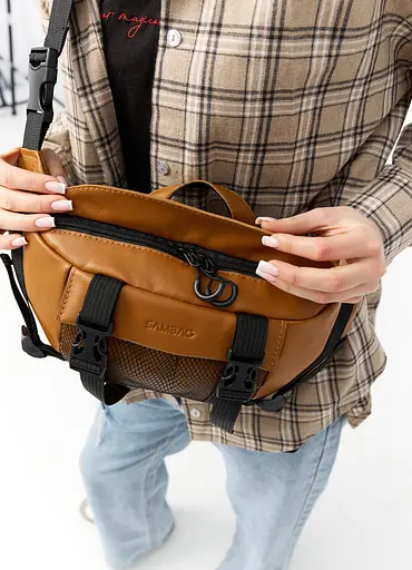 Большая женская поясная сумка бананка Sambag DynamicDart рыжая 38×21×7 см (80411121) - фото 3