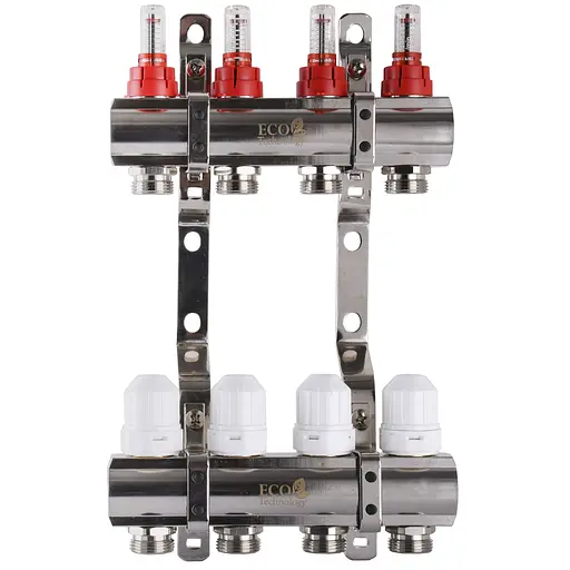 Коллектор с расходомерами, регуляторами и креплением ECO 001D 1″x4 000009827 - фото 1