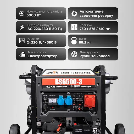 Генератор бензиновый трехфазный 5 кВт Bison BS6500-3 (41-00407) - фото 11
