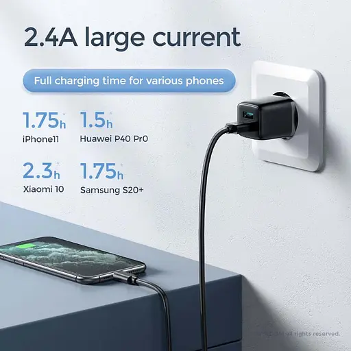Адаптер блок живлення мережевий JOYROOM Mini dual port smart fast charge L-2A121 2 порти блок живлення білий - фото 2