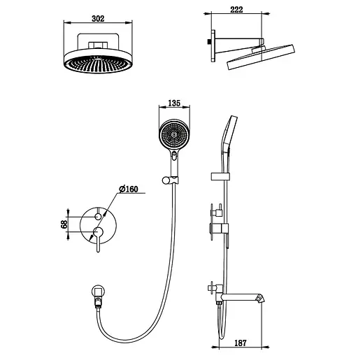 Душова система прихованого монтажу Koer KB-66029-05 3 функції Black KR5492, Чорний матовий - фото 8