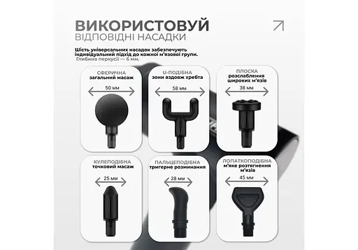 Перкуссионный массажер для спины EasyFit Vibe 6 насадок, 30 режимов (EF-2072) - фото 4