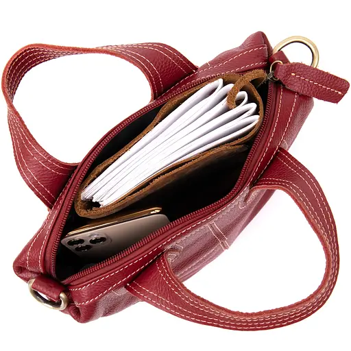 Кожаная сумка на молнии женская Vintage 25х27х5 см sum0013989 - фото 3