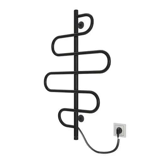 Электрический полотенцесушитель Kosser Лиана 900x550 ЕLR рег. черный РЛ03ЕLR B., Черный матовый, нижнее - фото 1