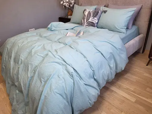 Комплект постельного белья Washed Cotton из вареного хлопка Морская волна Cyan - фото 1