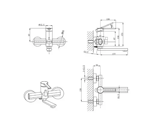 Змішувач для ванни Mixxus Lord 009 Euro Graphite (MI7140) - фото 3