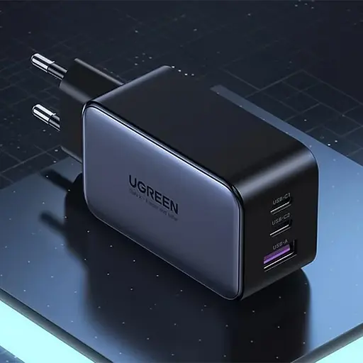 Зарядний пристрій 3xUSB 65W GaN 2хUSB-C+USB-A CD244 Сірий Ugreen - фото 2