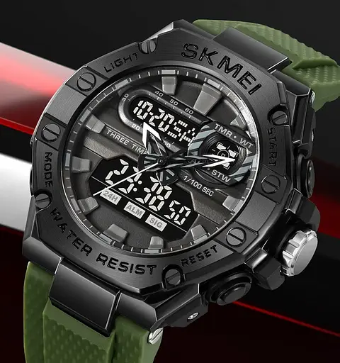 Годинник чоловічий наручний спортивний Skmei 2221 з подвійним дисплеєм і підсвічуванням (Зелений) - фото 4