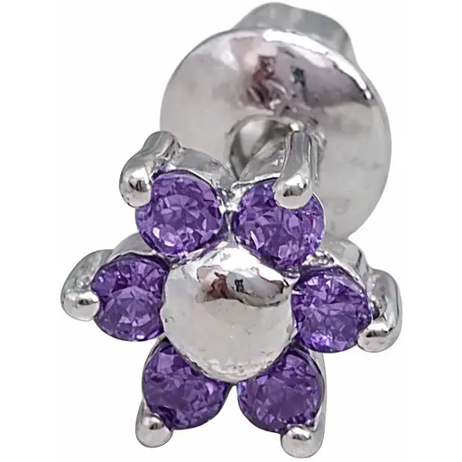 Серебряная моносерьга пуссета Цветок с фианитами. 3008.6С Синий - фото 1