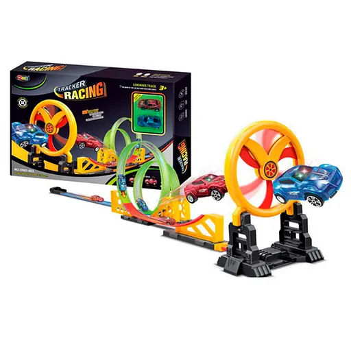 Трек 140 см колесо-помеха заводное 360° машина 2 шт инерция свет D663-603 - фото 1