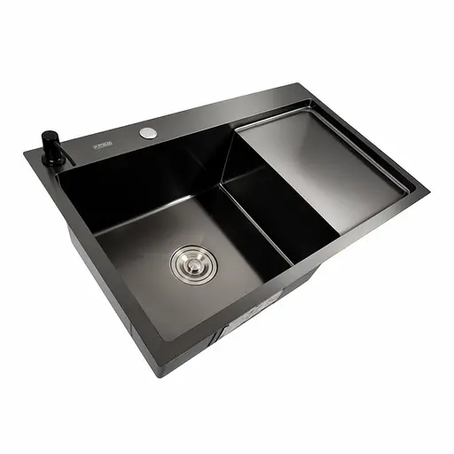 Кухонна мийка СМ 78x50 L PVD чорна Platinum Handmade (круглий сифон 3.0/0.8), Чорний - фото 5