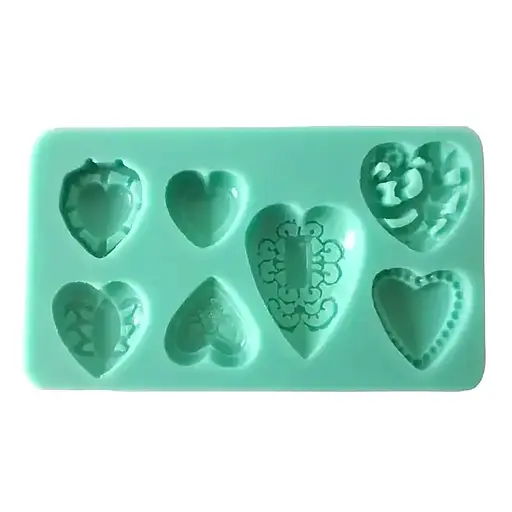 Молд силіконовий кондитерський для мастики та шоколаду Серця Ажурні 12.5x7х1.3 см, Kitchen Master Бірюзовий 87235 - фото 1