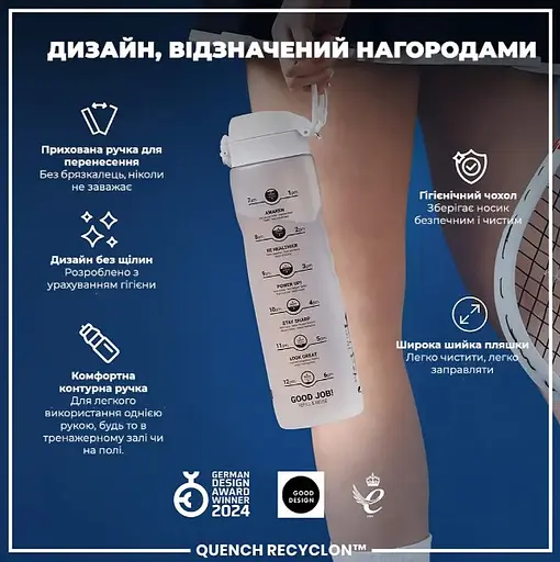 Пляшка для води ION8 1000 мл BPA Free Times To Drink (ЕКО пляшка) Ice (I8RF1000PIMOT2) - фото 4