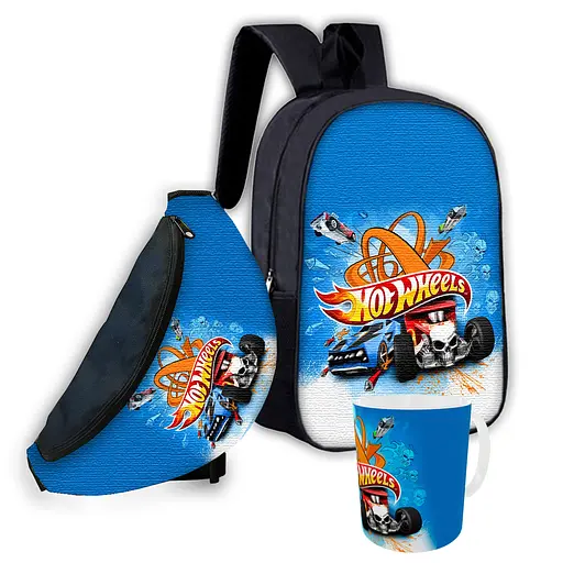 Набір дитячий Хот Вілс «Hot Wheels» рюкзак 36х27см сумка-бананка, кружка з принтом для хлопчика (01615)