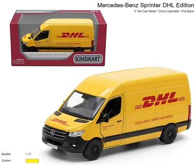 Металлический инерционный автобус Mercedes-Benz Sprinter DHL Edition 5", открывающиеся двери - фото 2